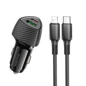 BOROFONE BZ31C Solid PD30W + QC3.0 Car Charger Set with Type-C to 8 Pin Cable (Black)