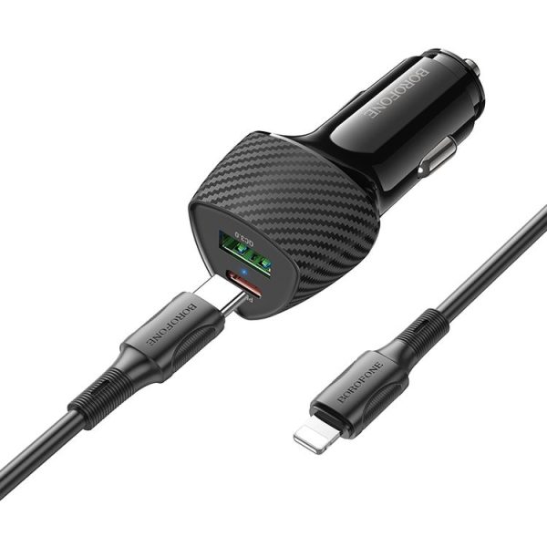 BOROFONE BZ31C Solid PD30W + QC3.0 Car Charger Set with Type-C to 8 Pin Cable (Black) - Image 3