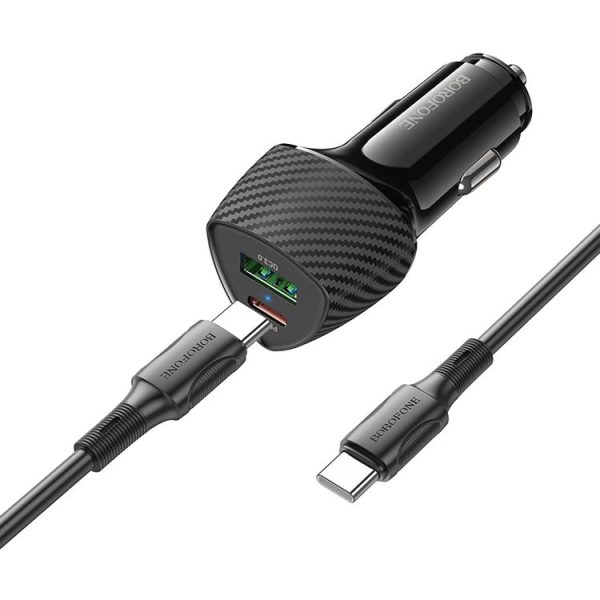 BOROFONE BZ31C Solid PD30W + QC3.0 Car Charger Set with Type-C to Type-C Cable (Black) - Image 3