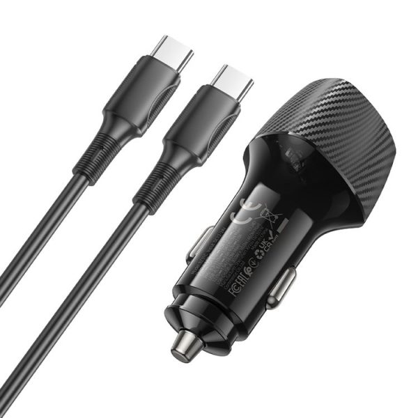 BOROFONE BZ31C Solid PD30W + QC3.0 Car Charger Set with Type-C to Type-C Cable (Black) - Image 4