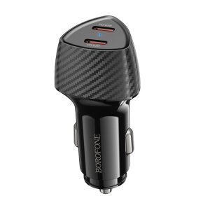 BOROFONE BZ31D Solid PD60W Dual Type-C Car Charger (Black)