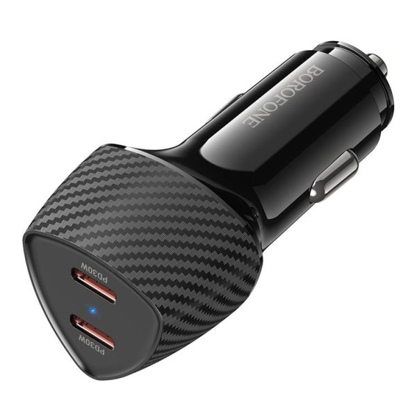 BOROFONE BZ31D Solid PD60W Dual Type-C Car Charger (Black) - Image 3
