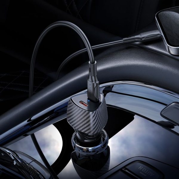 BOROFONE BZ31D Solid PD60W Dual Type-C Car Charger Set with Type-C to 8 Pin Cable (Black) - Image 6