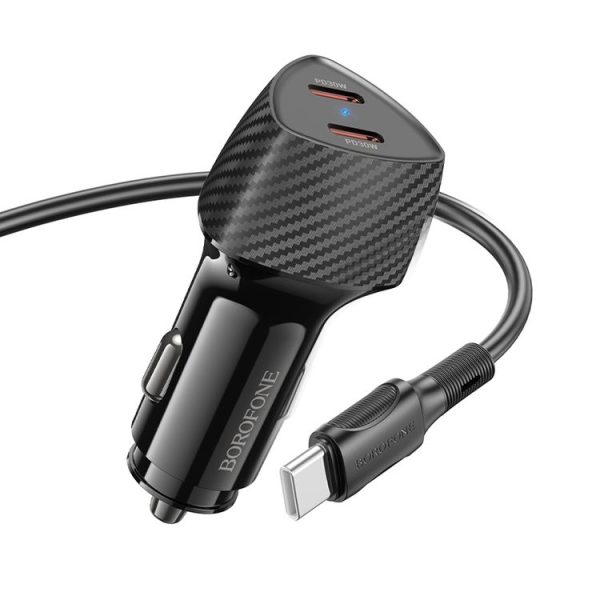 BOROFONE BZ31D Solid PD60W Dual Type-C Car Charger Set with Type-C to Type-C Cable (Black) - Image 2