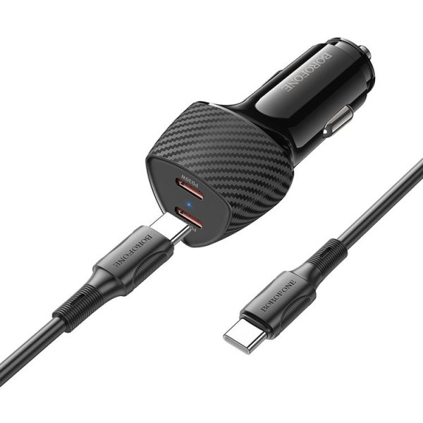 BOROFONE BZ31D Solid PD60W Dual Type-C Car Charger Set with Type-C to Type-C Cable (Black) - Image 3