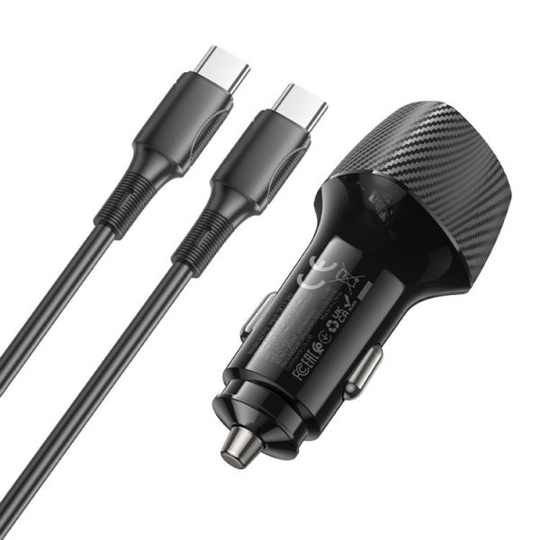 BOROFONE BZ31D Solid PD60W Dual Type-C Car Charger Set with Type-C to Type-C Cable (Black) - Image 4