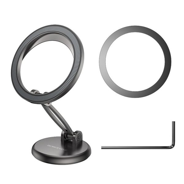 BOROFONE BH114 Star Metal Ring Magnetic Car Center Console Phone Holder (Metal Grey) - Image 6
