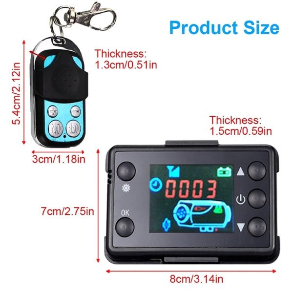 Car 12V / 24V Parking Heater LCD Monitor Switch with Remote Controller (Black) - Image 2