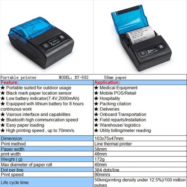 BT-582 58mm Type-C + Bluetooth Portable Thermal Printer (EU Plug) - Image 6
