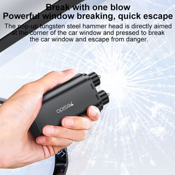 Yesido C248 Multifunctional Seat Belt Cutting Emergency Vehicle Safety Hammer (Black) - Image 4