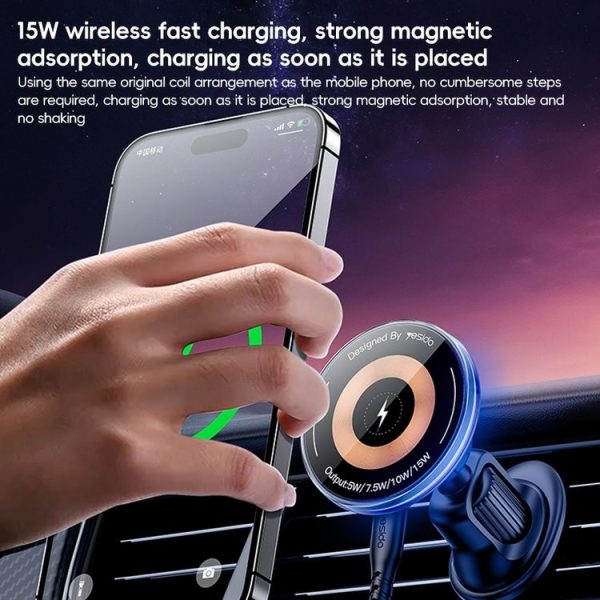 Yesido C308 15W Air Outlet Car MagSafe Magnetic Wireless Charging Holder (Black) - Image 4