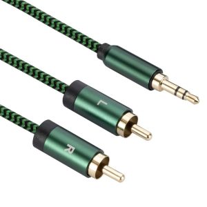 3.5mm Male to 2 RCA Male Audio Cable Amplifier Connector, Length: 2m (Green)
