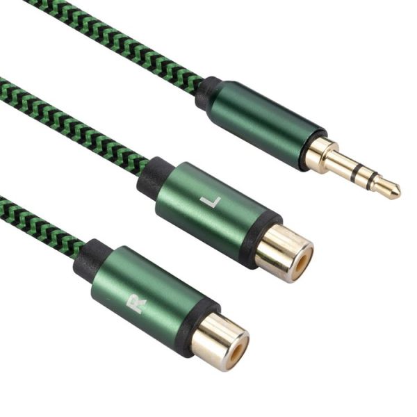 3.5mm Male to 2 RCA Female Audio Cable Amplifier Connector, Length: 1m (Green)