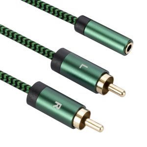 3.5mm Female to 2 RCA Male Audio Cable Amplifier Connector, Length: 0.5m (Green)
