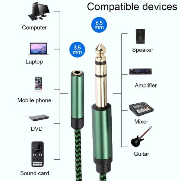 6.35mm Male to 3.5mm Female Audio Adapter Cable, Length: 0.5m (Green) - Image 7