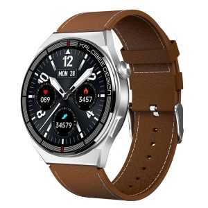 1.3 inch Leather Band IP68 Waterproof Smart Watch Support Bluetooth Call (Brown)