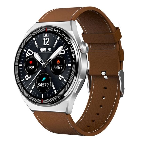 1.3 inch Leather Band IP68 Waterproof Smart Watch Support Bluetooth Call (Brown)