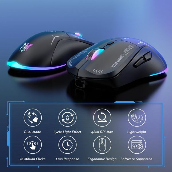 ONIKUMA CW917 RGB 4800DPI Dual Mode Wired + 2.4GHz Wireless Mouse (Black) - Image 6