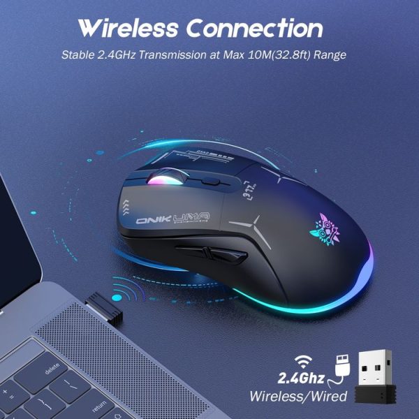 ONIKUMA CW917 RGB 4800DPI Dual Mode Wired + 2.4GHz Wireless Mouse (Black) - Image 7