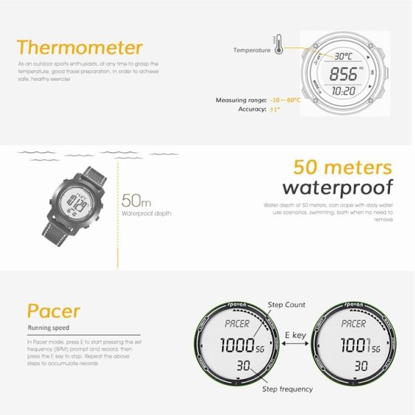 SPOVAN Bravo II Multifunctional Outdoor Sports Compass Watch (Black+White) - Image 6