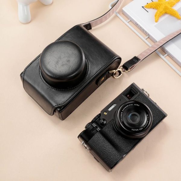FUJIFILM X100VI Full Body Leather Camera Case Bag with Strap (Black)