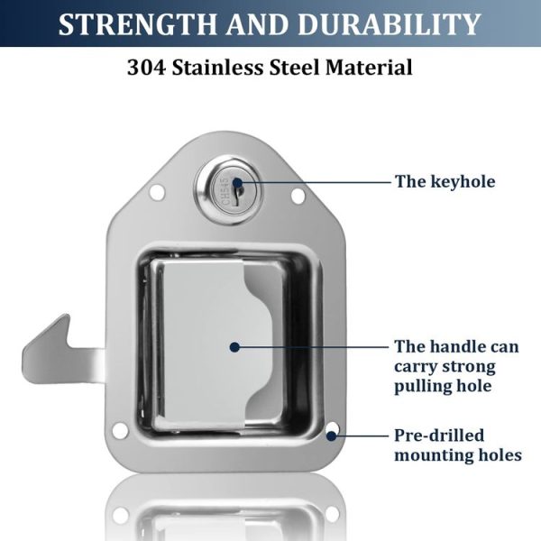 Trailer / Yacht / Truck Stainless Steel Tool Box Lock Paddle Latch & Keys - Image 3