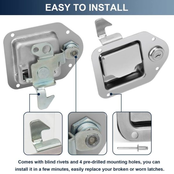Trailer / Yacht / Truck Stainless Steel Tool Box Lock Paddle Latch & Keys - Image 4
