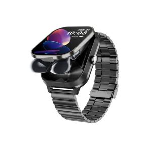 D8 Pro 2.01 inch 2 in 1 Bluetooth Earphone Steel Strap Smart Watch, Support NFC with Cover (Black)
