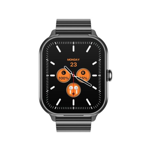 D8 Pro 2.01 inch 2 in 1 Bluetooth Earphone Steel Strap Smart Watch, Support NFC with Cover (Black) - Image 2