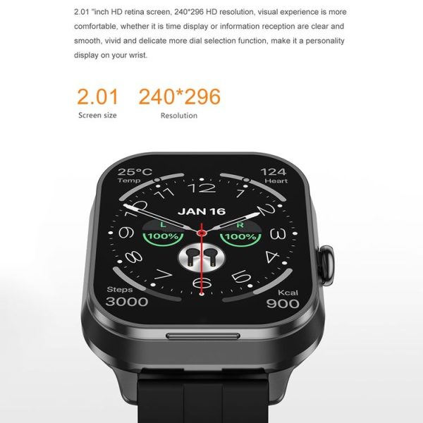 D8 Pro 2.01 inch 2 in 1 Bluetooth Earphone Steel Strap Smart Watch, Support NFC with Cover (Black) - Image 6