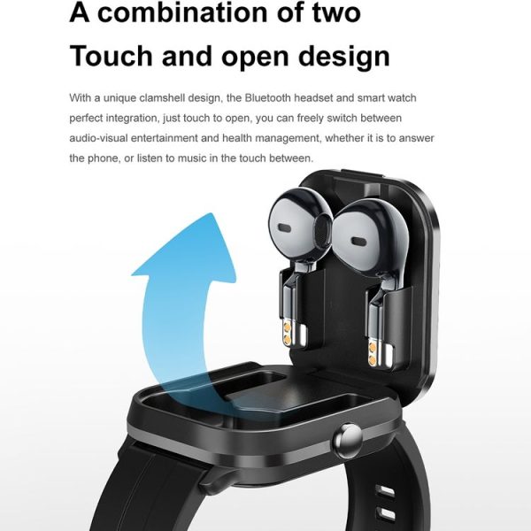 D8 Pro 2.01 inch 2 in 1 Bluetooth Earphone Steel Strap Smart Watch, Support NFC with Cover (Black) - Image 7