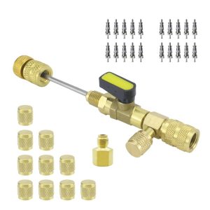 32pcs / Set T6 Air Conditioning Valve Core Remover Installer Tool with Dual Size SAE 1 / 4 and 5 / 16 Ports (Gold)