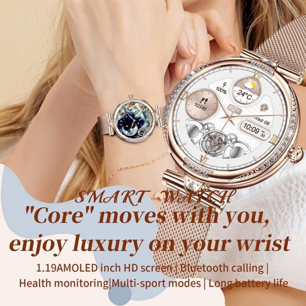 NX17 Pro 1.19 inch AMOLED Screen Steel Strap Smart Watch, Support Health Monitoring / Bluetooth Call (Gold) - Image 4