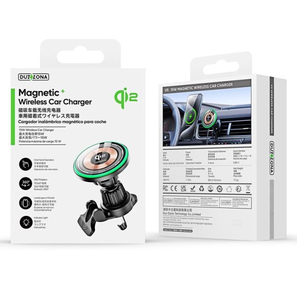 V5 15W Qi2 Air Outlet Car Transparent Magnetic Wireless Charging Holder (Black) - Image 10