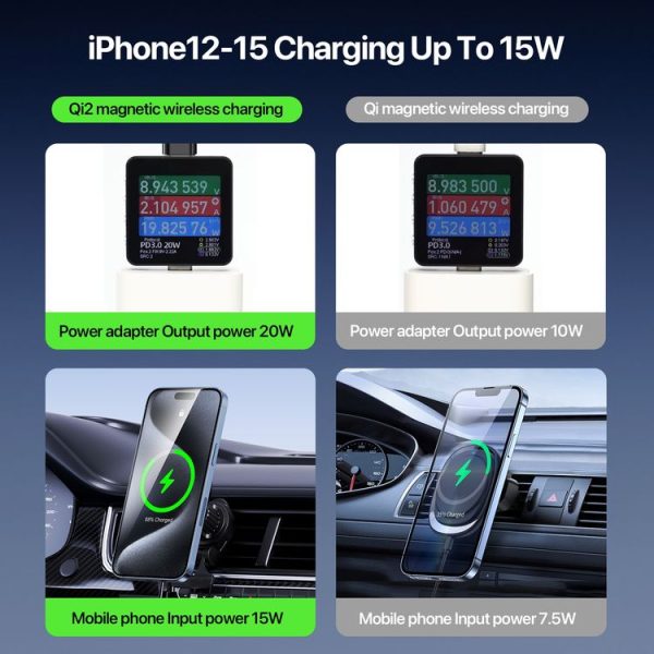 V5 15W Qi2 Air Outlet Car Transparent Magnetic Wireless Charging Holder (Black) - Image 4