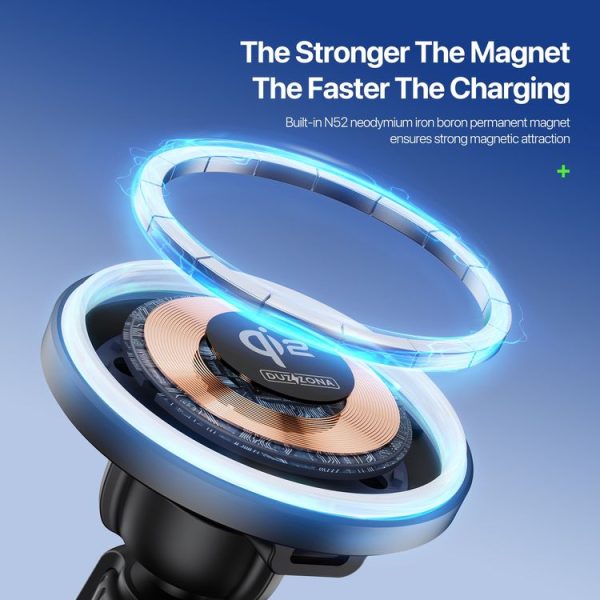 V5 15W Qi2 Air Outlet Car Transparent Magnetic Wireless Charging Holder (Black) - Image 5