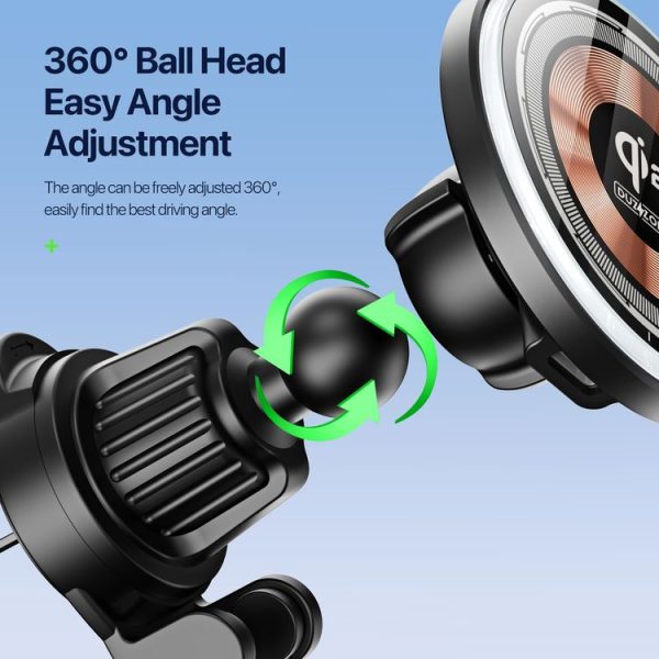 V5 15W Qi2 Air Outlet Car Transparent Magnetic Wireless Charging Holder (Black) - Image 8