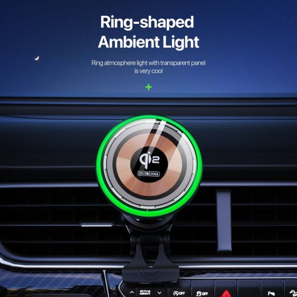 V5 15W Qi2 Air Outlet Car Transparent Magnetic Wireless Charging Holder (Black) - Image 9