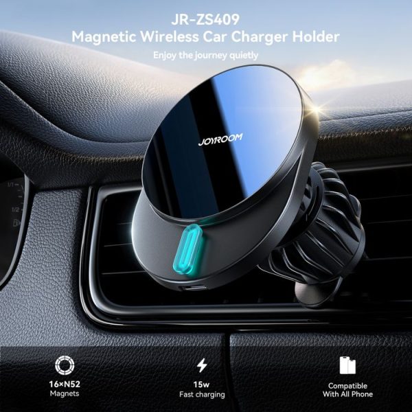 JOYROOM JR-ZS409 Magnetic Car Air Vent Phone Wireless Charging Mount (Black) - Image 2