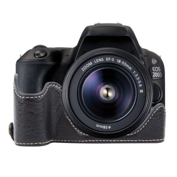 Canon EOS 200D II / 200D Buffalo Texture PU Leather Camera Half Case Base (Black)