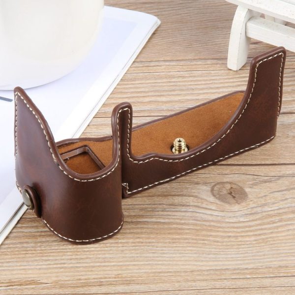 Sony ILCE-7CM2 / Alpha 7C II Glossy PU Leather Camera Half Case Base (Coffee) - Image 2