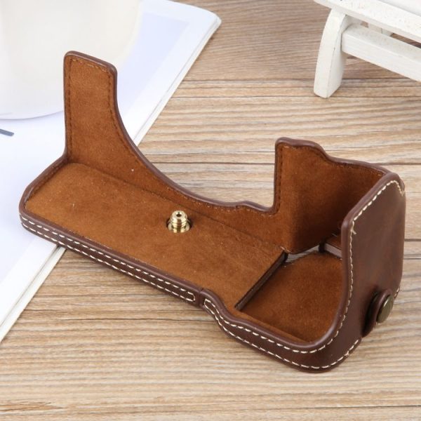 Sony ILCE-7CM2 / Alpha 7C II Glossy PU Leather Camera Half Case Base (Coffee) - Image 3