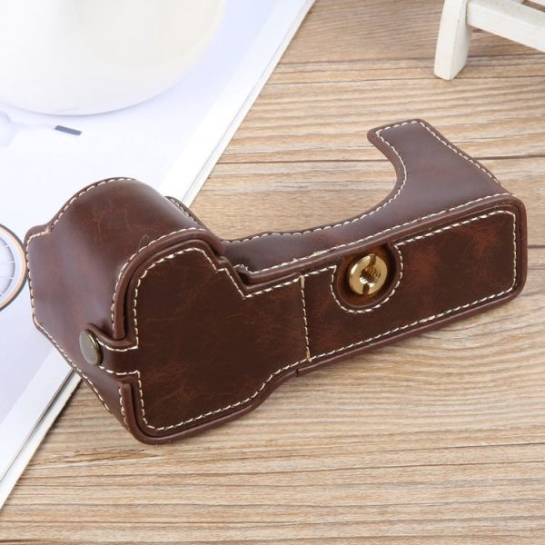 Sony ILCE-7CM2 / Alpha 7C II Glossy PU Leather Camera Half Case Base (Coffee) - Image 4