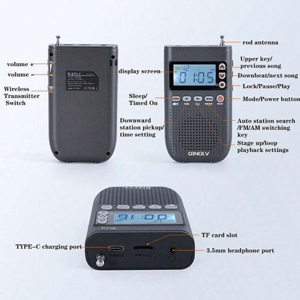 QINGLV QL-518 Portable Bluetooth Transmitter Radio Support FM / AM / MP3 (Black) - Image 10