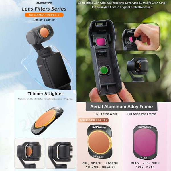 DJI Osmo Pocket 3 Sunnylife Camera Lens Magnetic Metal Filter, No Impact On Gimbal Reset, Filter: MCUV - Image 3