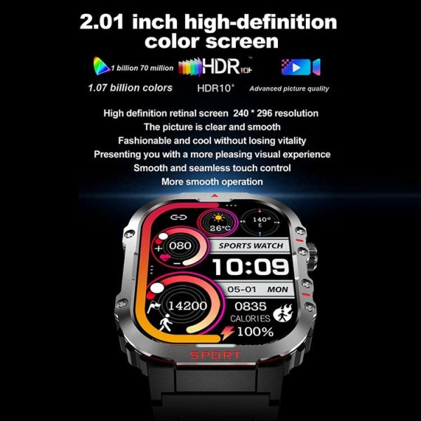 G45 2.01 inch Screen Silicone Strap 10m Waterproof Smart Watch, Support Flashlight / Bluetooth Call / HRV (Black) - Image 6