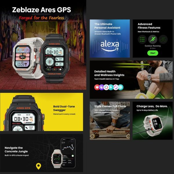 Zeblaze Ares GPS Rugged GPS Smart Watch, Support Heart Rate / Pulse Ox Blood Oxygen (Lava Black) - Image 5