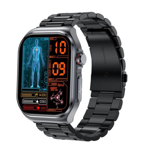 ET585 2.04 inch Steel Strap IP68 Waterproof Smart Watch, Support ECG / Blood Composition Measurement (Black)