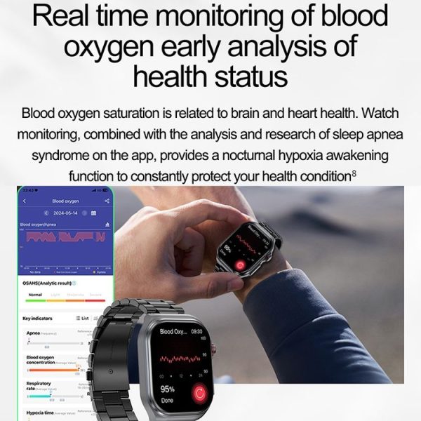 ET585 2.04 inch Steel Strap IP68 Waterproof Smart Watch, Support ECG / Blood Composition Measurement (Black) - Image 10