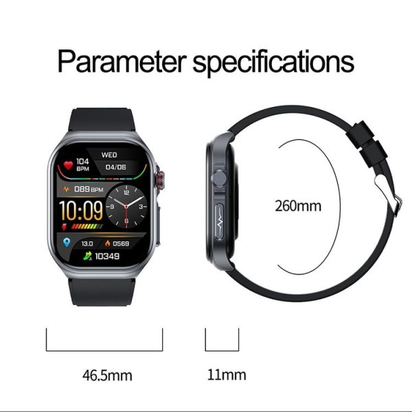 ET585 2.04 inch Silicone Strap IP68 Waterproof Smart Watch, Support ECG / Blood Composition Measurement (Black) - Image 4